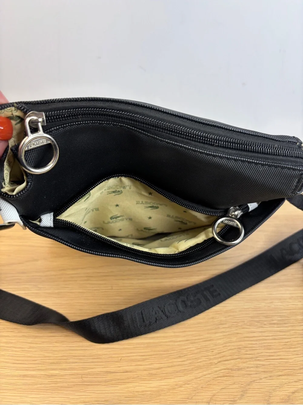 Lacoste Messenger Bag/Sling Bag Signature Sporty Red/White Stripe Alligator Logo
